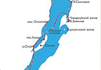 Теплоход Александр Великий, круизы по Байкалу, карта маршрута